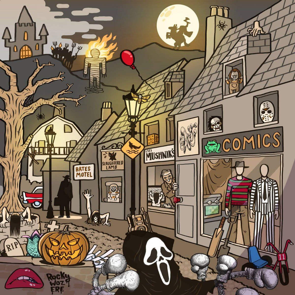 puritan_777's tweet image. 🌐⚡️🎬 This image is said to have the names of 40 scary movies within the image. Can you find all 40? ❓🙂