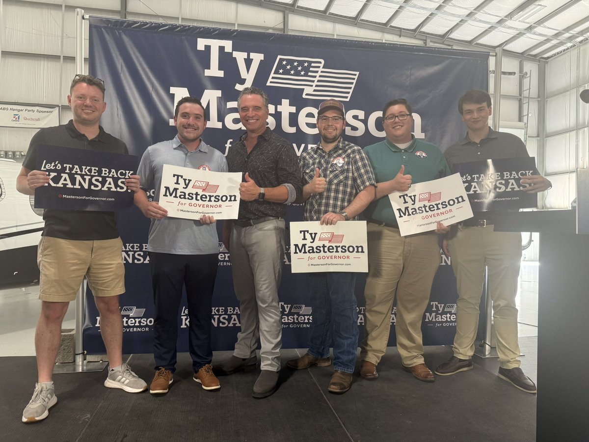 GarrettHensonKS's tweet image. Thank you to @TyMastersonKS for inviting the Young Republicans out to Wichita for your gubernatorial campaign kickoff!