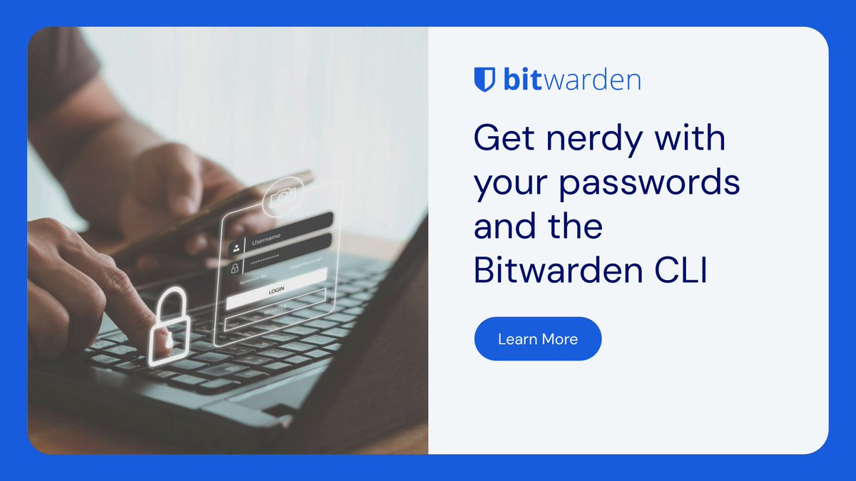 Bitwarden's tweet image. Access your important credentials quickly with the Bitwarden CLI. Get started with this helpful article from our friends at @LowEndNetwork! btwrdn.com/4mc2Hw5