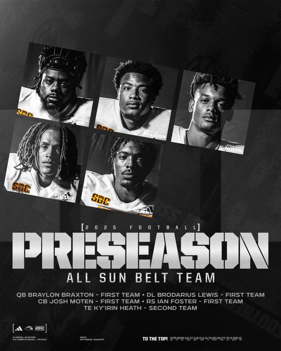 SouthernMissFB's tweet image. The @SunBelt Preseason Five ๐
โก๏ธ ยป smttt.info/4m6LkN3
#FlipTheScript | #SMTTT