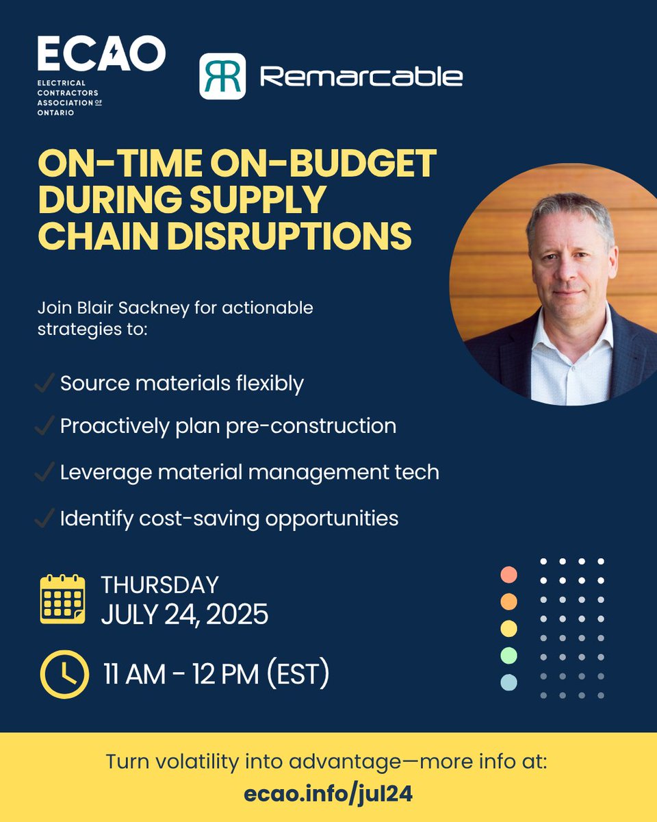 Supply Chain Issues? We've got solutions!

Join ECAO and Remarcable for a free webinar:
On-Time &amp; On-Budget During Supply Chain Disruptions
🗓️ July 24 | 🕘 11:00 AM EST | 💻 Virtual
🔗 Register now: ecao.info/jul24

#ECAOMembersOnly