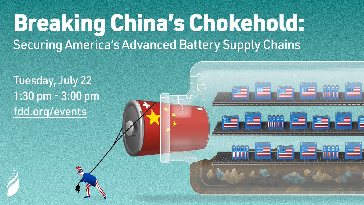 FDD_CEFP's tweet image. ⏰Tomorrow | Join @FDD’s CEFP for the launch of a new report on China’s dominance in batteries and critical minerals
Keynote remarks:@RepPfluger
Panel:@GMichelGarcia, @DFCgov’s Tom Haslett, @MyersMargaret & @robstrayer
Moderated by:@ElaineDezenski
Watch live…