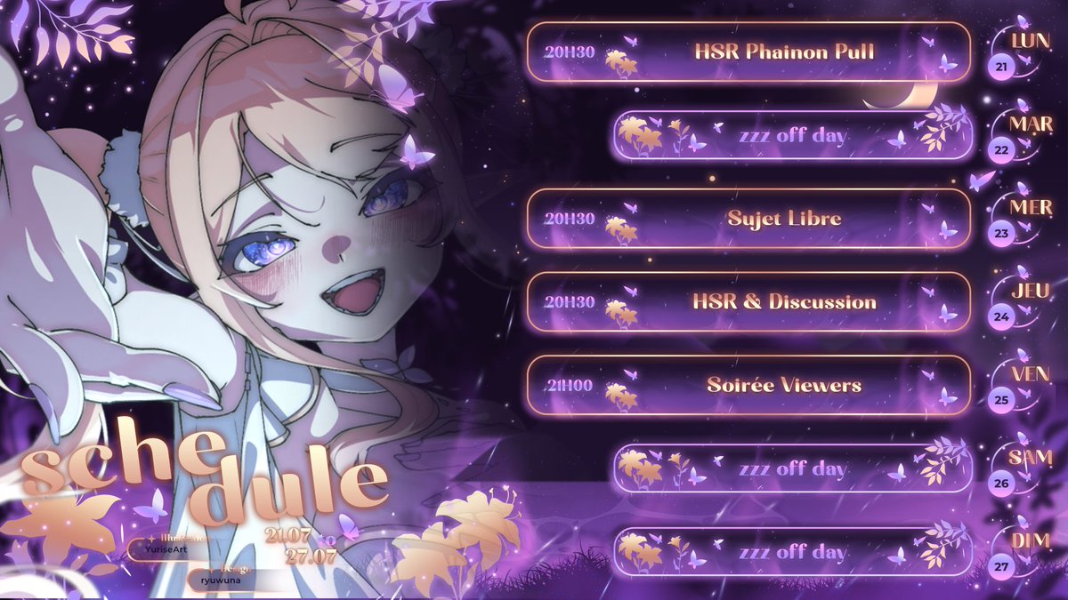 PeachyPiwie's tweet image. ✨ Planning du 21 au 27 juillet dispo !
Merci infiniment pour votre soutien — grâce à vous, le succès partner est là 💜
Vendredi : soirée viewers en live sur Peak (venez react ✅ sur dicord chan planning si vous voulez y participer, on peut etre 20 !)
Ce soir 20h30 : on part…