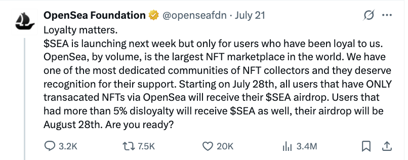 TheCryptoCentel's tweet image. BREAKING NEWS: OpenSea $SEA is launching on July 28th only for users that exclusively used their platform.