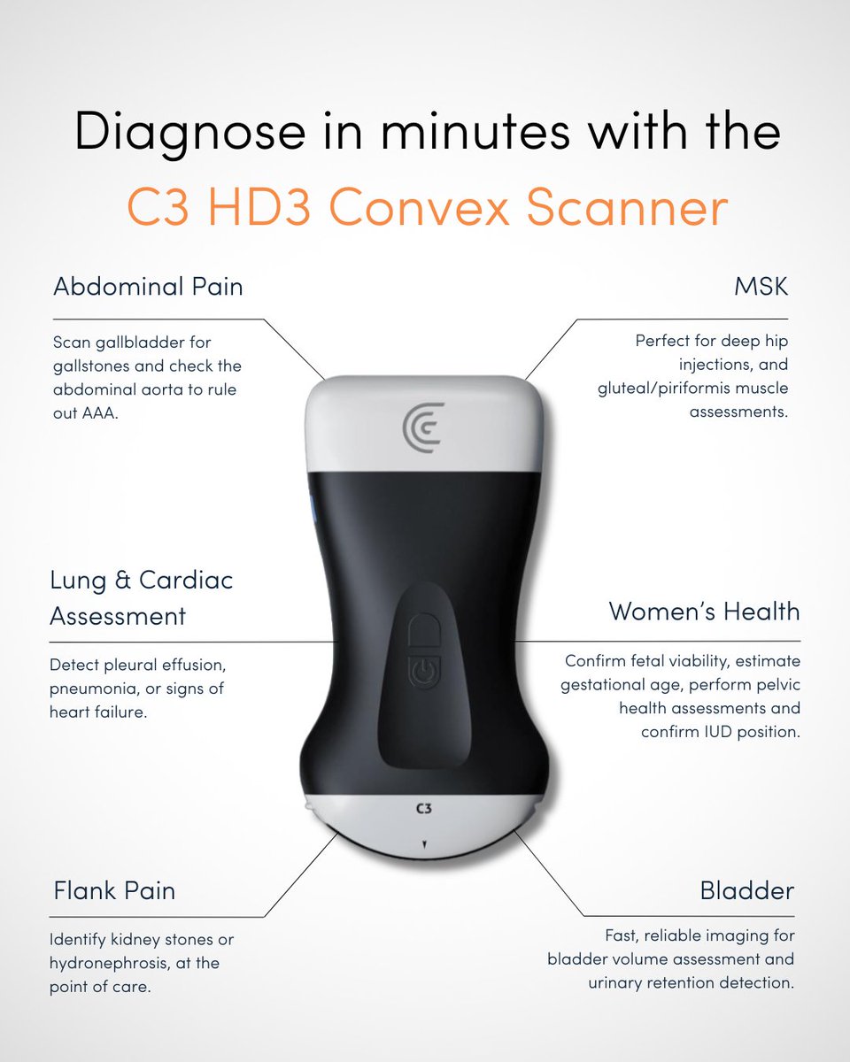 Diagnose in minutes with the C3 HD3—purpose-built for primary care. 🩺

Scan for abdominal pain, CHF, IUDs &amp; more with 15+ AI-powered presets from Clarius Intelligence.

Faster answers. Better care. Learn more 👉 clarius.com/l/demo/
#POCUS #PrimaryCare #ClariusUltrasound