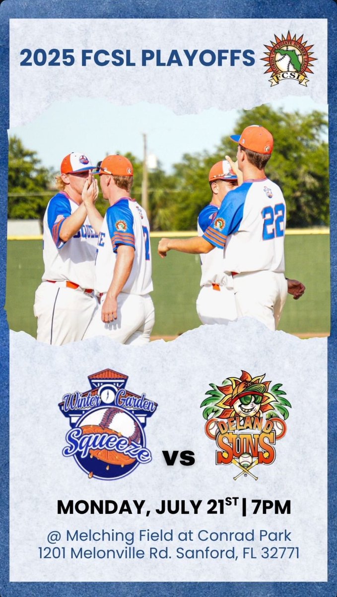 WGsqueeze's tweet image. Playoff Gameday‼️‼️‼️
🆚Suns☀️
⏰7PM
🏟️Conrad Park
Join us as we take on the @DeLandSuns in a 1 game wild card to determine who will face the #1 seed @FCSLRats
#SqueezeEm