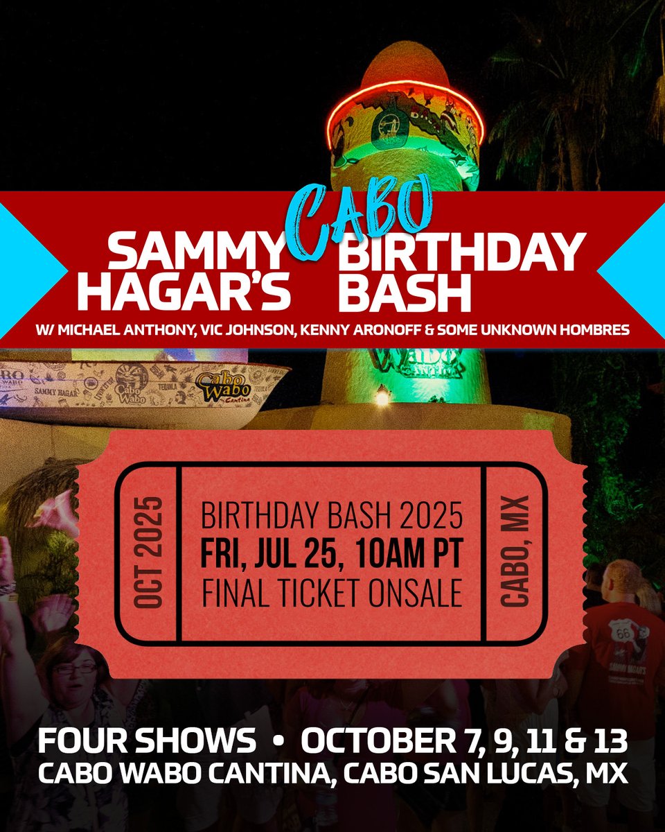 sammyhagar's tweet image. Miss out on the random drawing for Birthday Bash tickets? Here's your chance! ⏰ Set your alarms for one final ticket on sale this Friday, July 25th at 10am PT! All tickets will be available on a first-come, first served basis.
They typically sell out immediately due to high…