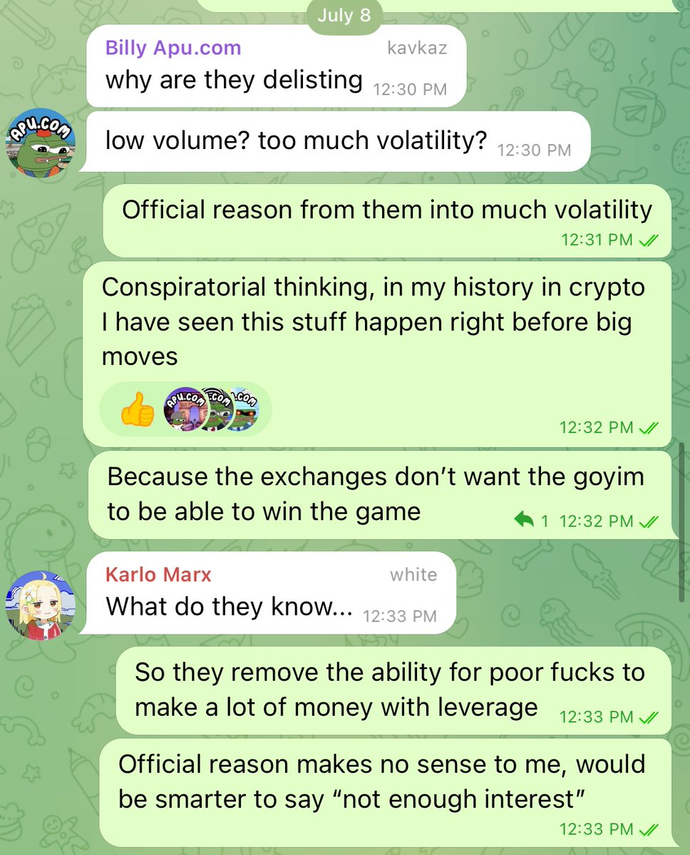 alex_eph612's tweet image. When bybit and MEXC delisted apu perps on the week of July 8th, I called it perfectly. They were the canary.
