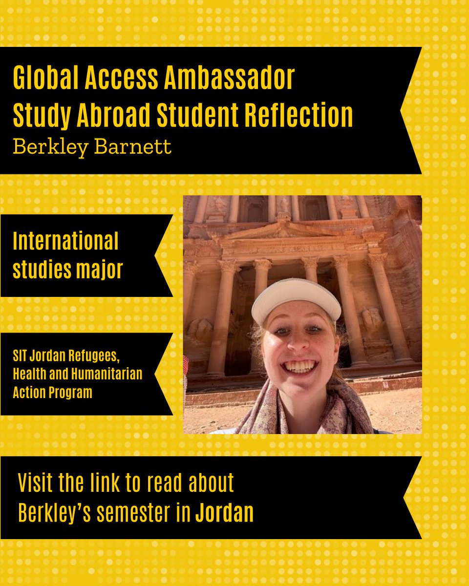 The Global Access Ambassador Scholarship helped Berkley Barnett have an unforgettable first visit to Jordan, from connecting with locals to gaining a fresh perspective on life in the Middle East. Read more about Berkley’s journey here: bit.ly/4lW9RUR