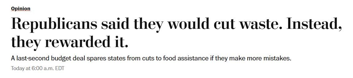 SenAmyKlobuchar's tweet image. For all that talk from Congressional Republicans about eliminating waste, they ultimately rewarded it in their Big Beautiful Betrayal. More from me in @PostOpinions:
washingtonpost.com/opinions/2025/…