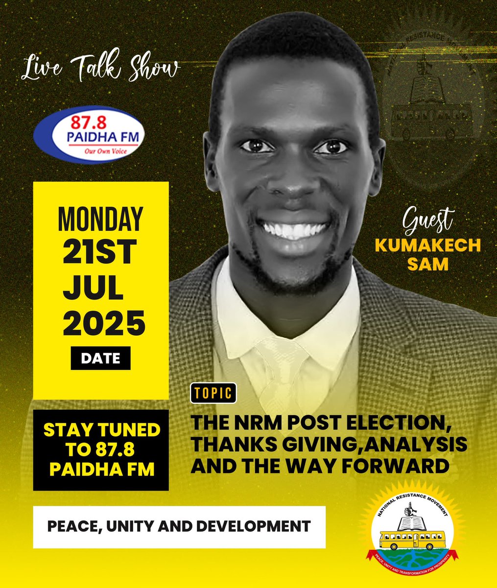 kumakech_sam's tweet image. FOLLOW US LIVE ON A RADIO TALK SHOW FROM:8:30-9:00PM.
GUEST: KUMAKECH SAM
HOST: THE LEGEND WOLENGA SLOT.
PEACE, UNITY, & DEVELOPMENT.🙏🏽🙏🏽🙏🏽
@NRMOnline @TodwongR @OyuluPatrick @desmondopio @RonaldKomakech @Stevelipseyolwe @AdongSarah5 @nusdaofficial