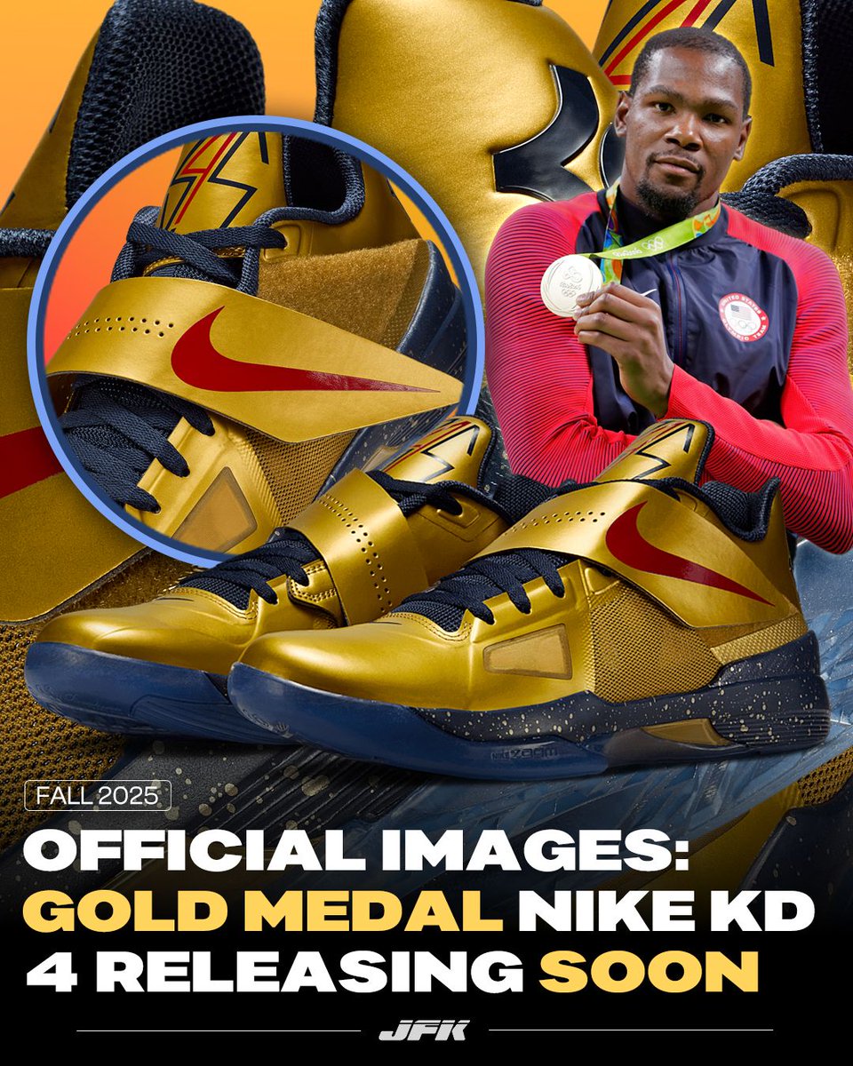 The Nike KD 4 “Gold Medal” releases Fall 2025 🥇 @KDTrey5, image size:960x1200