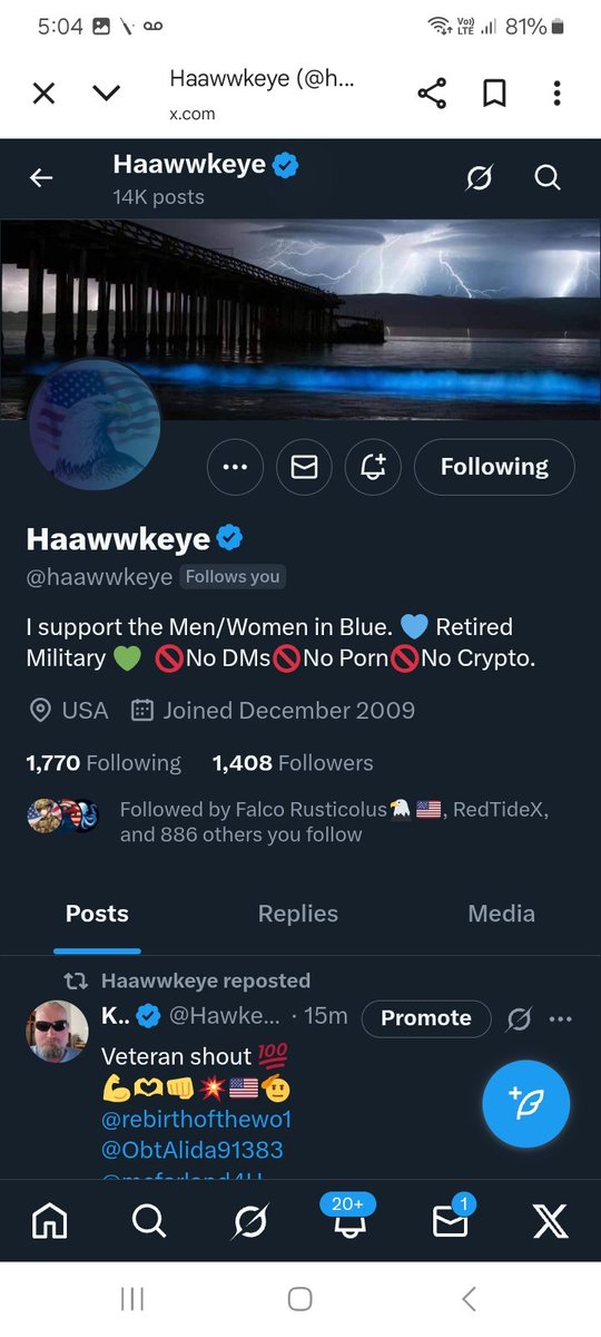 Let's boost this veteran, please give <a href="/haawwkeye/">Haawwkeye</a> a follow, repost 💪 🫶 👊 💥 💯 🇺🇸 🫡