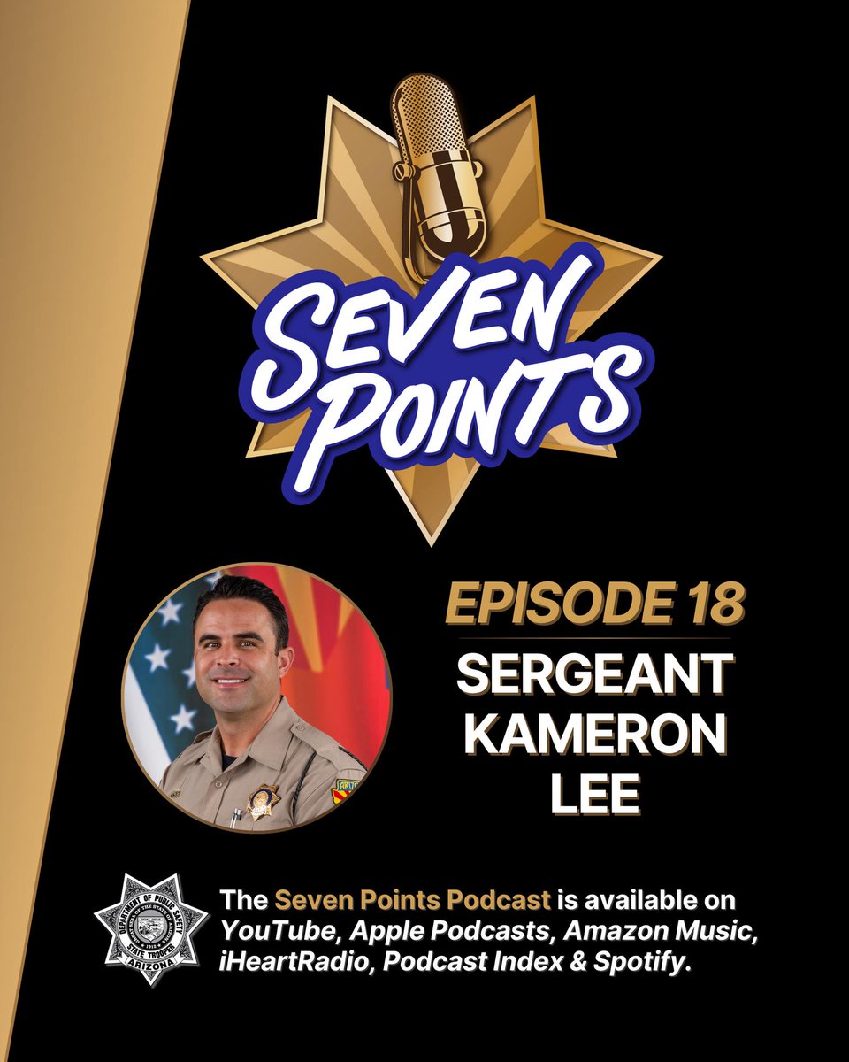 Arizona_DPS's tweet image. Join us for a new episode of the Seven Points Podcast as we wrap up Season 1 & talk with Sgt. Kameron Lee, the new Public Information Supervisor!
Seven Points is available on Spotify, iHeartRadio, Apple Podcasts, Amazon Music, Podcast Index, and YouTube: youtu.be/klDDM6Wpzow