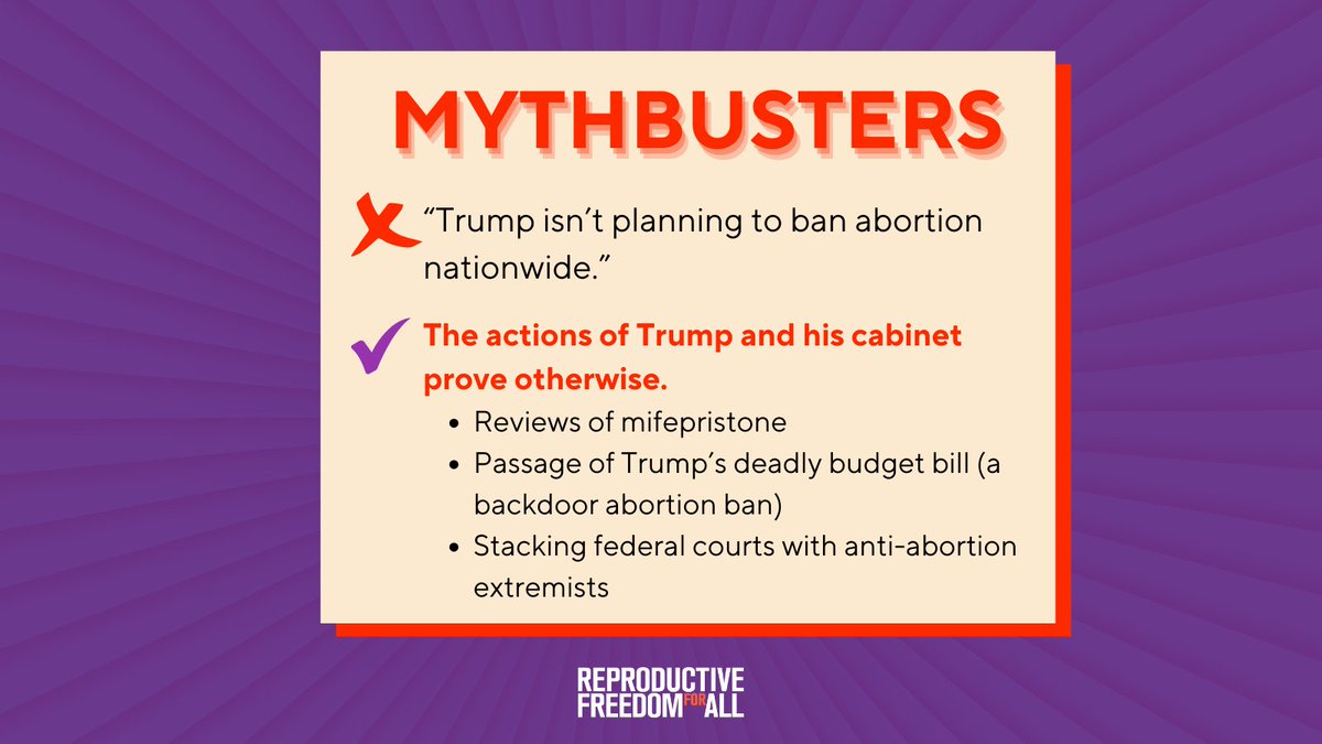 reproforall's tweet image. Pay attention to what Trump does, not what he says. He may try to deny it, but let’s be clear: He is moving full speed ahead to ban abortion nationwide.
Join us for the FACTS: reproforall.org/joinus