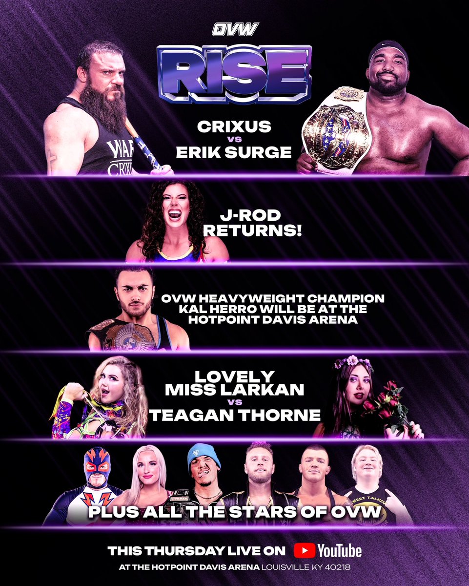 Get ready for OVW RISE comin’ in hot THIS THURSDAY inside the world famous HOTPOINT DAVIS ARENA!

Secure your spot and join us LIVE - OVWTix.com