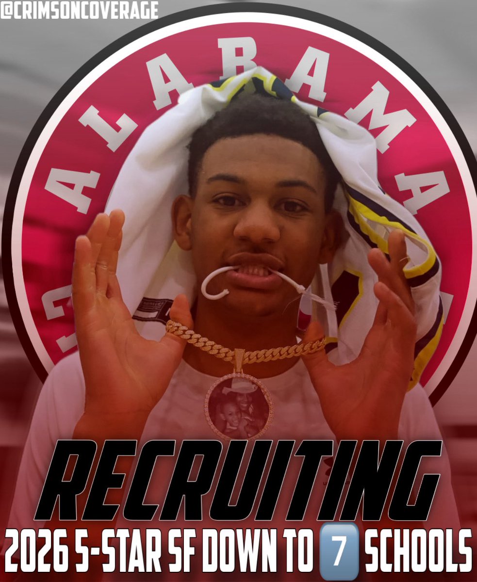 CrimsonCoverage's tweet image. 2026 5 ⭐️ SF Chris Washington Jr. (@cwashington33) is down to 7️⃣ schools. One of which is Alabama.
Washington Jr. is scheduled to visit Alabama from September 6-8.
The Florida native is listed at 6-foot-7, 174 pounds.