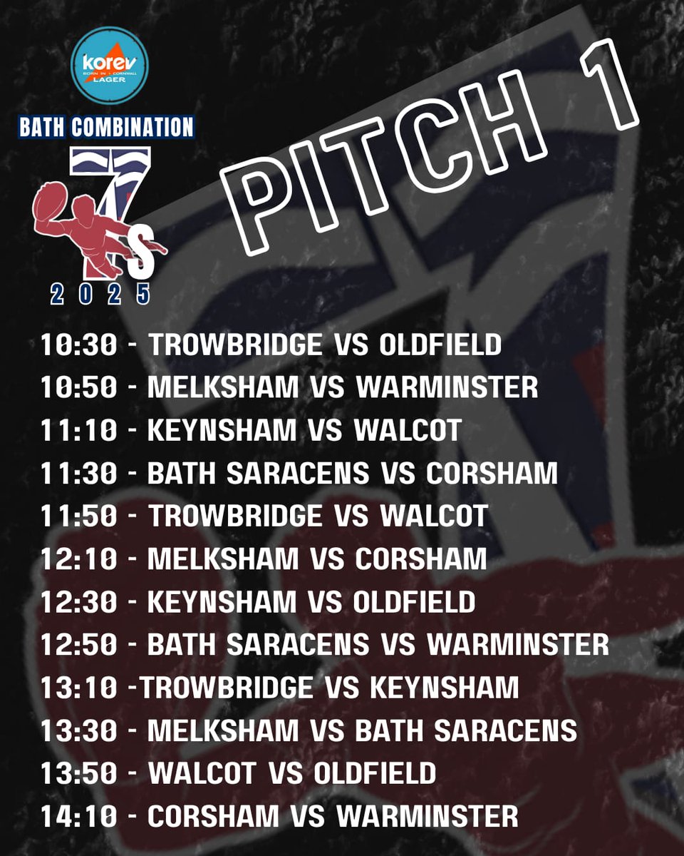 BathCombinationRugby (@bathcombination) on Twitter photo Here is your playing schedule for Pitch 1
Join us on August 2nd at <a href="/MN_RFC/">Midsomer Norton RFC</a> for this year's Korev Bath Combination 7s.
Pitch 2 reveal tomorrow 👀 Here is your playing schedule for Pitch 1
Join us on August 2nd at <a href="/MN_RFC/">Midsomer Norton RFC</a> for this year's Korev Bath Combination 7s.
Pitch 2 reveal tomorrow 👀