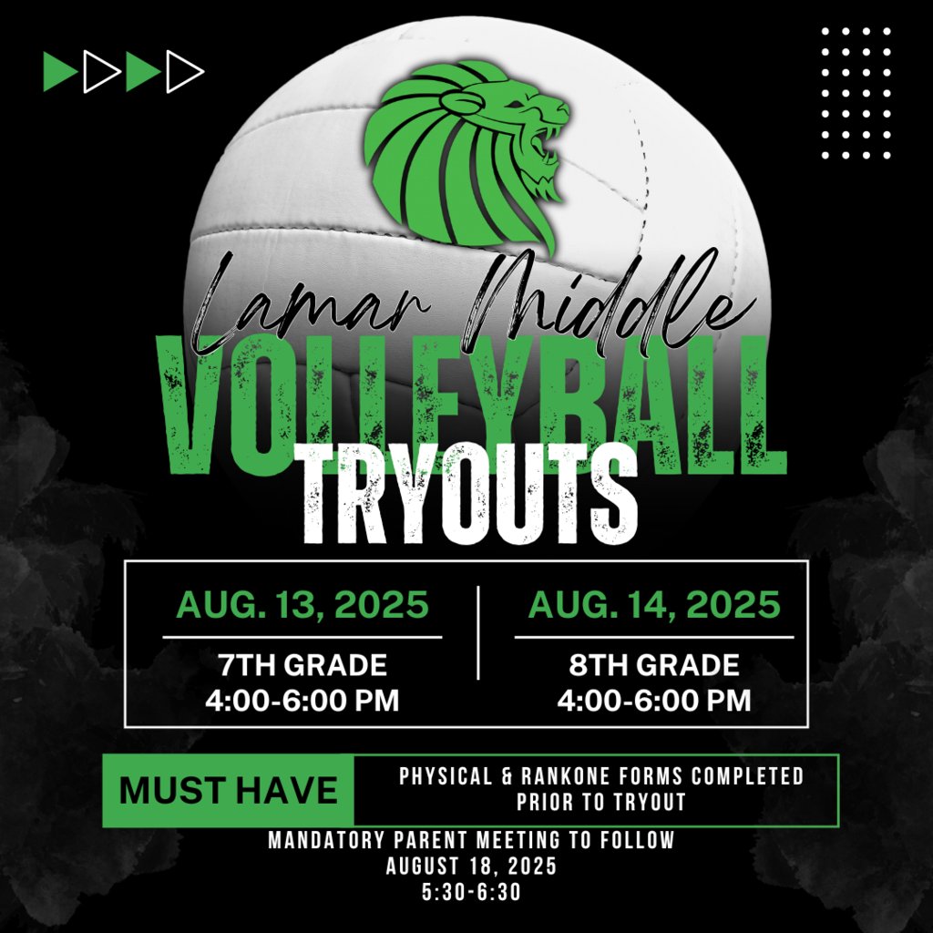 Workouts are in full swing as we gear up for volleyball tryouts!  Follow Lamar Girls Athletics on Instagram and Facebook to stay up to date.
