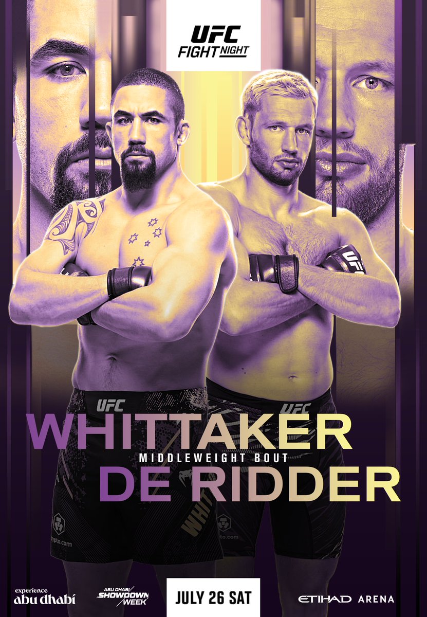 soho (@draculewss) on Twitter photo #UFCAbuDhabi Poster By Me!
Inspired by #UFCDESMOINES Poster!
#UFC #MMA
<a href="/robwhittakermma/">Robert Whittaker</a> vs <a href="/ReinierdeRidder/">Reinier de Ridder</a> #UFCAbuDhabi Poster By Me!
Inspired by #UFCDESMOINES Poster!
#UFC #MMA
<a href="/robwhittakermma/">Robert Whittaker</a> vs <a href="/ReinierdeRidder/">Reinier de Ridder</a>