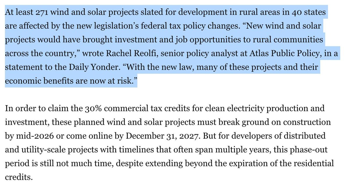 E2 (@e2org) on Twitter photo Rural America was driving the clean energy boom—and benefiting from it.
Now, 271 rural wind + solar projects across 40 states are at risk under Congress' new megabill, which could raise electricity prices by 9.2% nationwide.
on.e2.org/4lAyfLV via <a href="/juliaatilton/">Julia Tilton</a> Rural America was driving the clean energy boom—and benefiting from it.
Now, 271 rural wind + solar projects across 40 states are at risk under Congress' new megabill, which could raise electricity prices by 9.2% nationwide.
on.e2.org/4lAyfLV via <a href="/juliaatilton/">Julia Tilton</a>