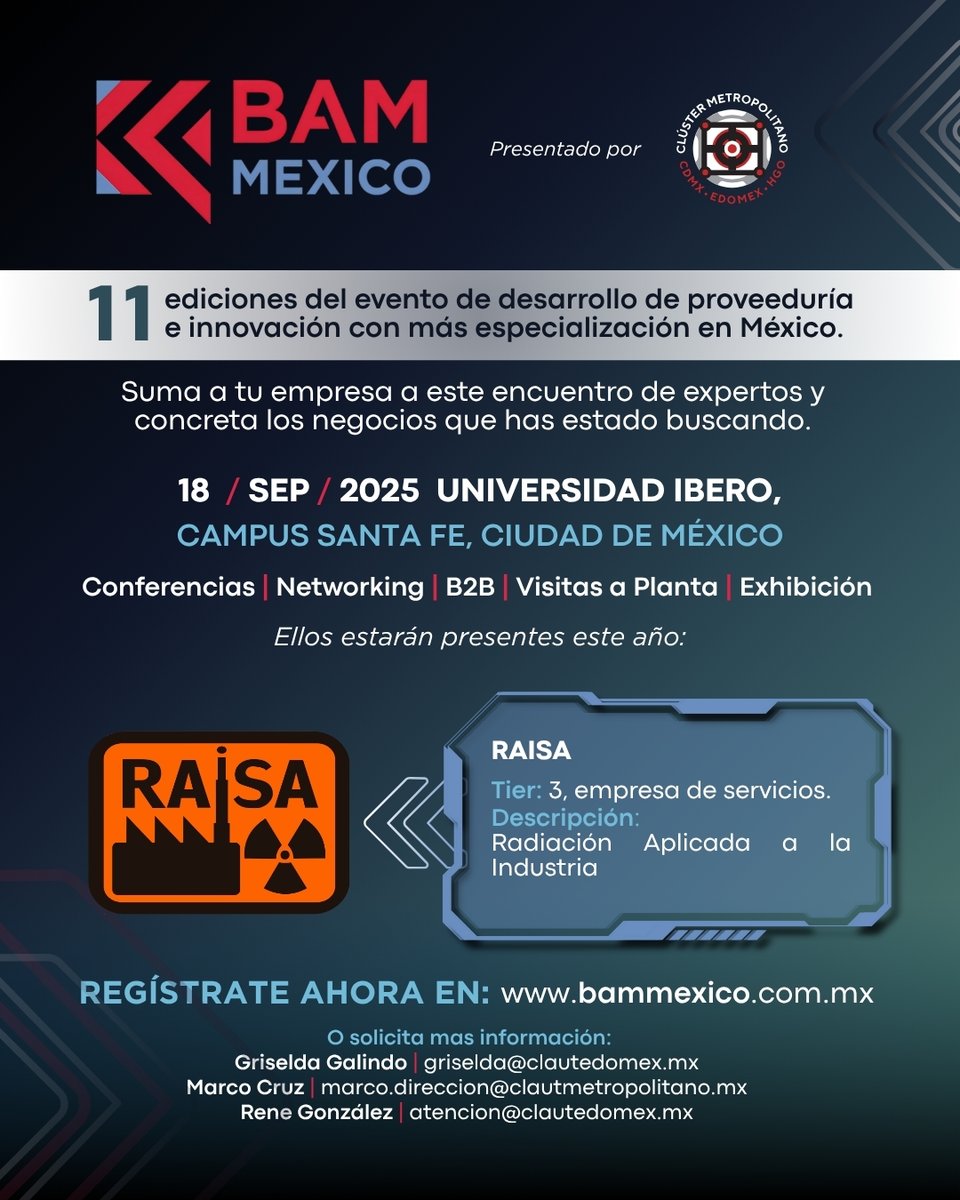 Business Automotive Meeting 2025

CONFERENCIAS | EXHIBICIÓN | NETWORKING | VISITA A PLANTAS
18 de septiembre 2025 CDMX 
Registrate: bammexico.com.mx

Mas información | stands | patrocinios
griselda@clautedomex.mx | atencion@clautedomex.mx |