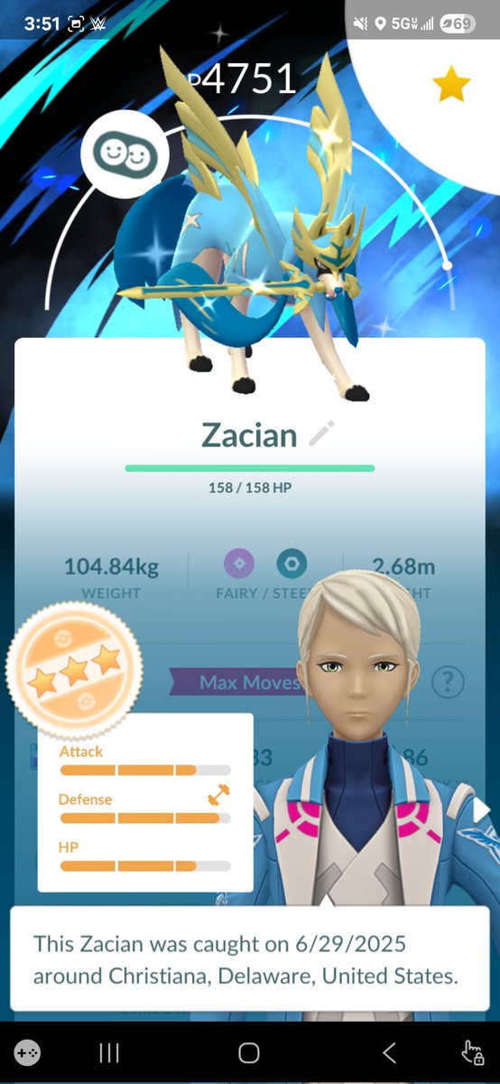 Linkarii's tweet photo. @MYSTIC7 Only shiny zacian I got the entire go fest, knew it was something I had to bottle cap ASAP https://t.co/HdcUKcRC9I