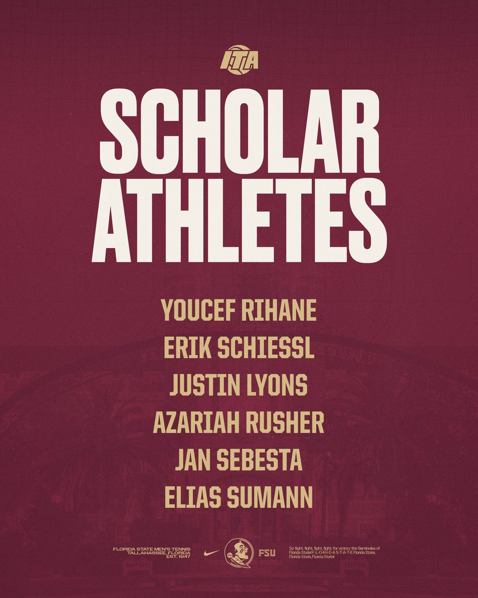 FSUMTennis's tweet image. 6οΈβ£ ITA Scholar Athletes ties for most in school history π’
#OneTribe