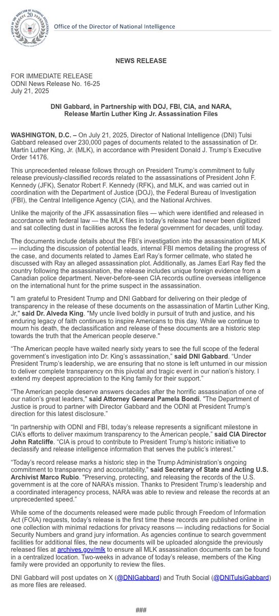 patriotstorm17's tweet image. BREAKING 🚨: MLK FILES RELEASED. Information in the link archives.gov/mlk