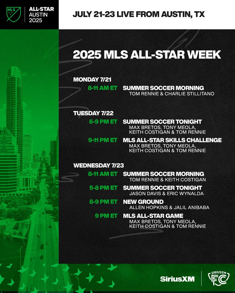 SiriusXMFC's tweet image. We’re taking over the Lone Star State for MLS All-Star Week!
Hear all of our coverage on SiriusXM FC 157 & the SiriusXM App!