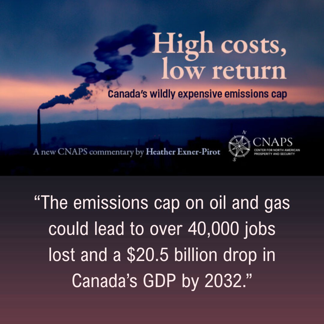 ESF_Canada's tweet image. Canada’s proposed emissions cap on oil and gas carries a steep price. Parliamentary Budget Officer estimates show it could wipe out $20.5 billion in GDP and more than 40 000 Canadian jobs by 2032.
Heather @ExnerPirot lays out the numbers in “High costs, low returns -…
