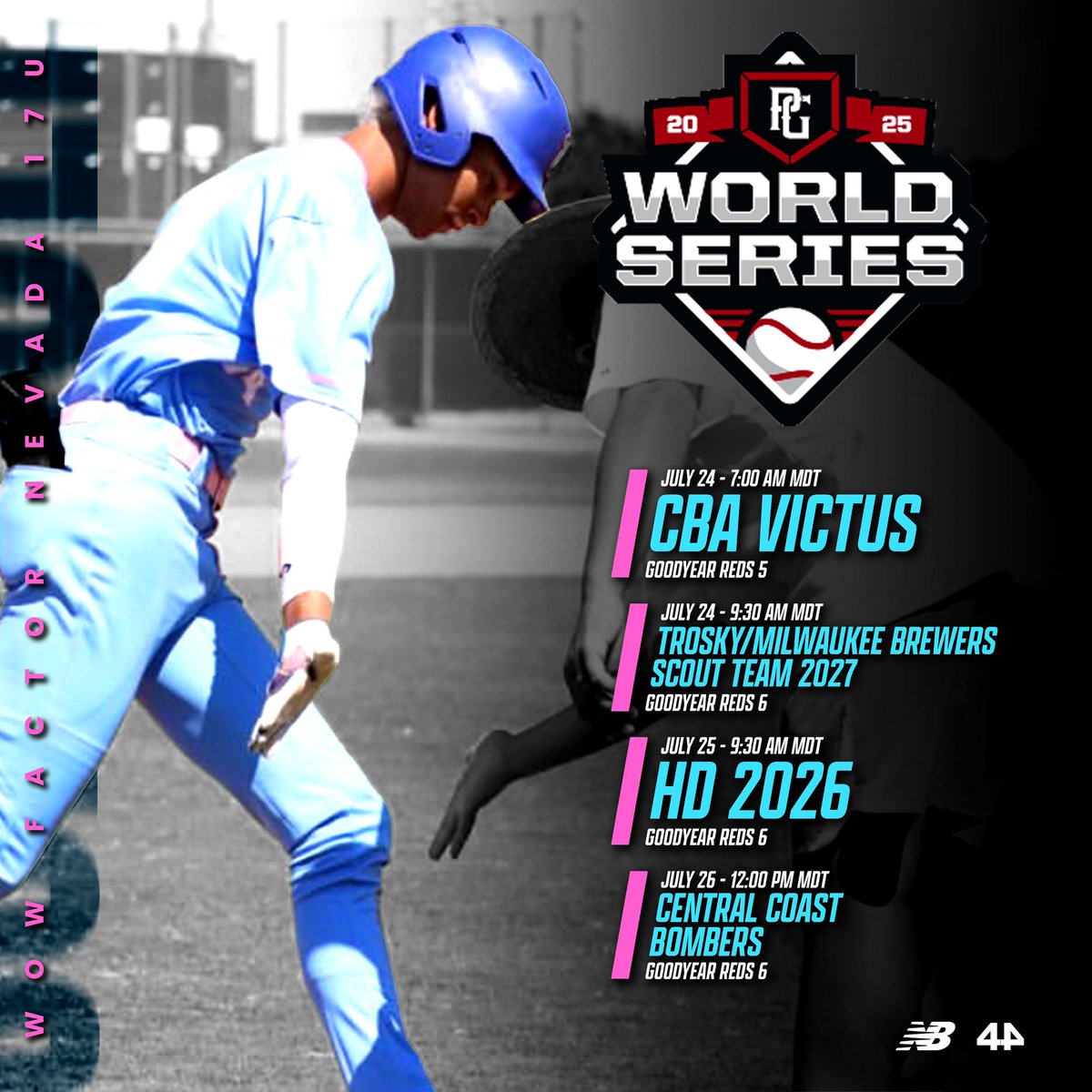 WowFactorNV's tweet photo. Got some arms to see this week!

July 24 Game 1 Starter - Austin Long (Dominican University)

July 24 Game 2 Starter - Hunter Iverson (Chandler Gilbert)

July 25 Game 3 Starter - Nathan Mayorga 

July 26 Game 4 Starter - Mickey Martinez 

Position players aren’t to shabby either https://t.co/KE5gi7rGv4