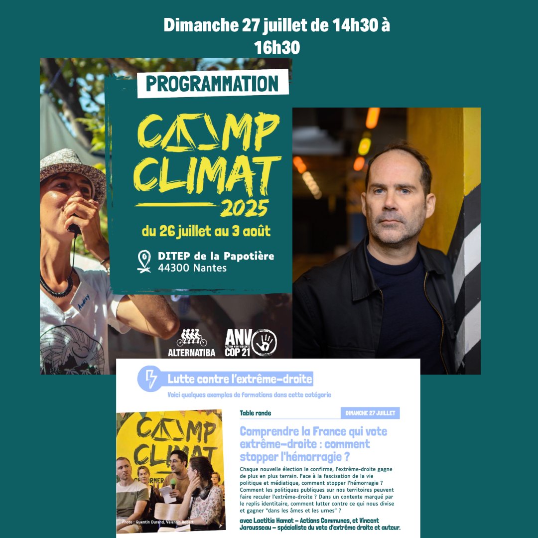 Vincent Jarousseau (@vincejarousseau) on Twitter photo RENCONTRE - Je suis invité au Camp Climat 2025 organisé par <a href="/Alternatiba_/">Alternatiba</a> dimanche 27 juillet à Nantes dans le cadre d'une table ronde sur l'extrême-droite. Pour vous inscrire, c'est ici : campclimat.eu RENCONTRE - Je suis invité au Camp Climat 2025 organisé par <a href="/Alternatiba_/">Alternatiba</a> dimanche 27 juillet à Nantes dans le cadre d'une table ronde sur l'extrême-droite. Pour vous inscrire, c'est ici : campclimat.eu