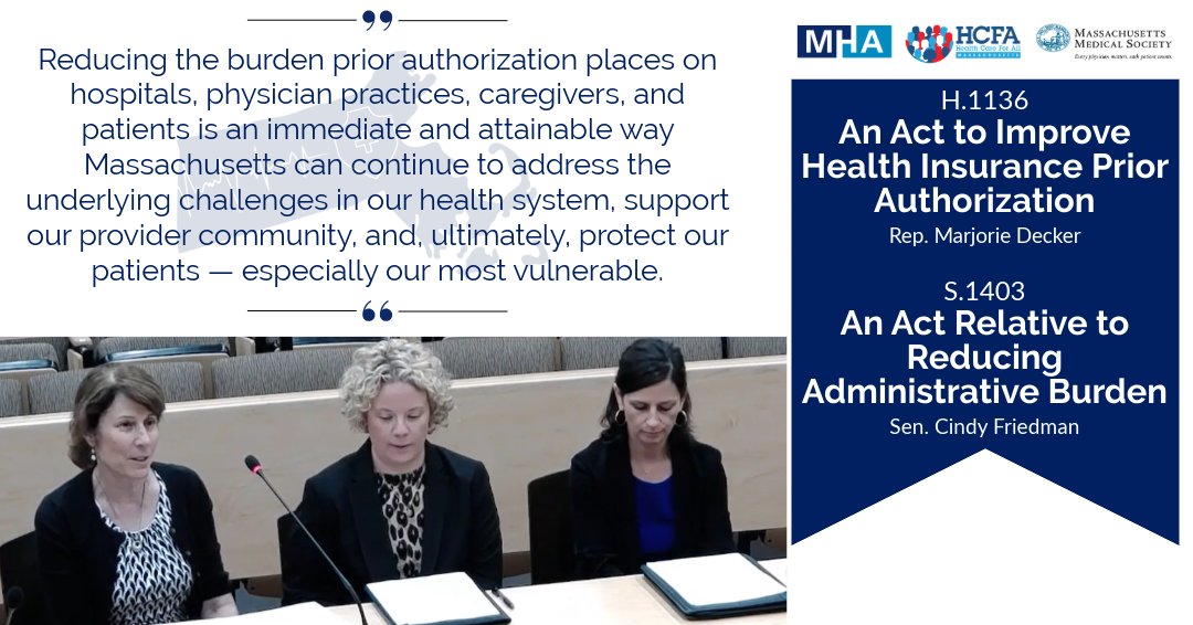 MAHealthHosp's tweet image. Last week, MHA was proud to testify alongside @HCFA and @MassMedical in support of common-sense prior authorization reforms.
This proposal is a rare solution to increase patient access, mitigate caregiver burnout, and reduce cost waste.
Read more here: shorturl.at/k8vga