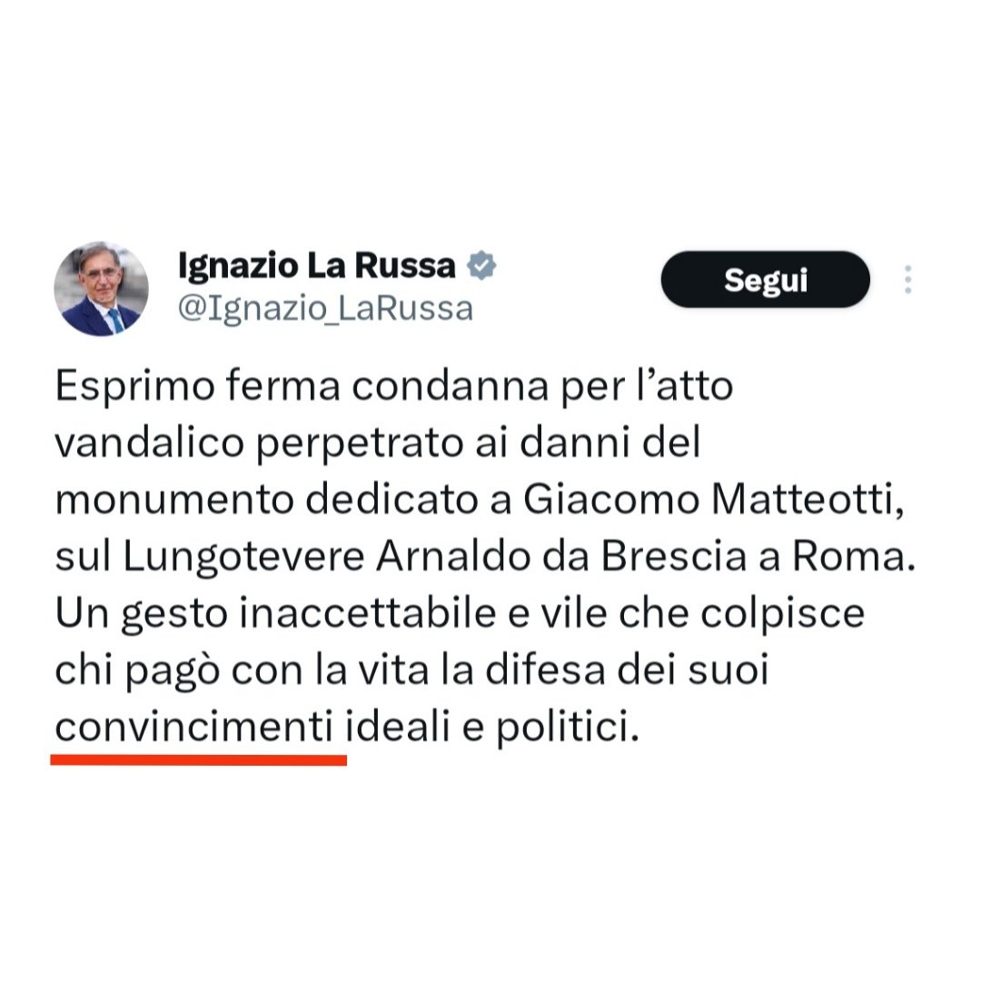AlekosPrete's tweet image. L’antifascismo non è un convincimento.
È il patto civile su cui si fonda la nostra Repubblica, il prezzo pagato in sangue da chi ha scelto la verità contro la violenza.
Un convincimento, semmai, è lucidare il busto del Duce in salotto, fingendo che sia modernariato.
#matrice