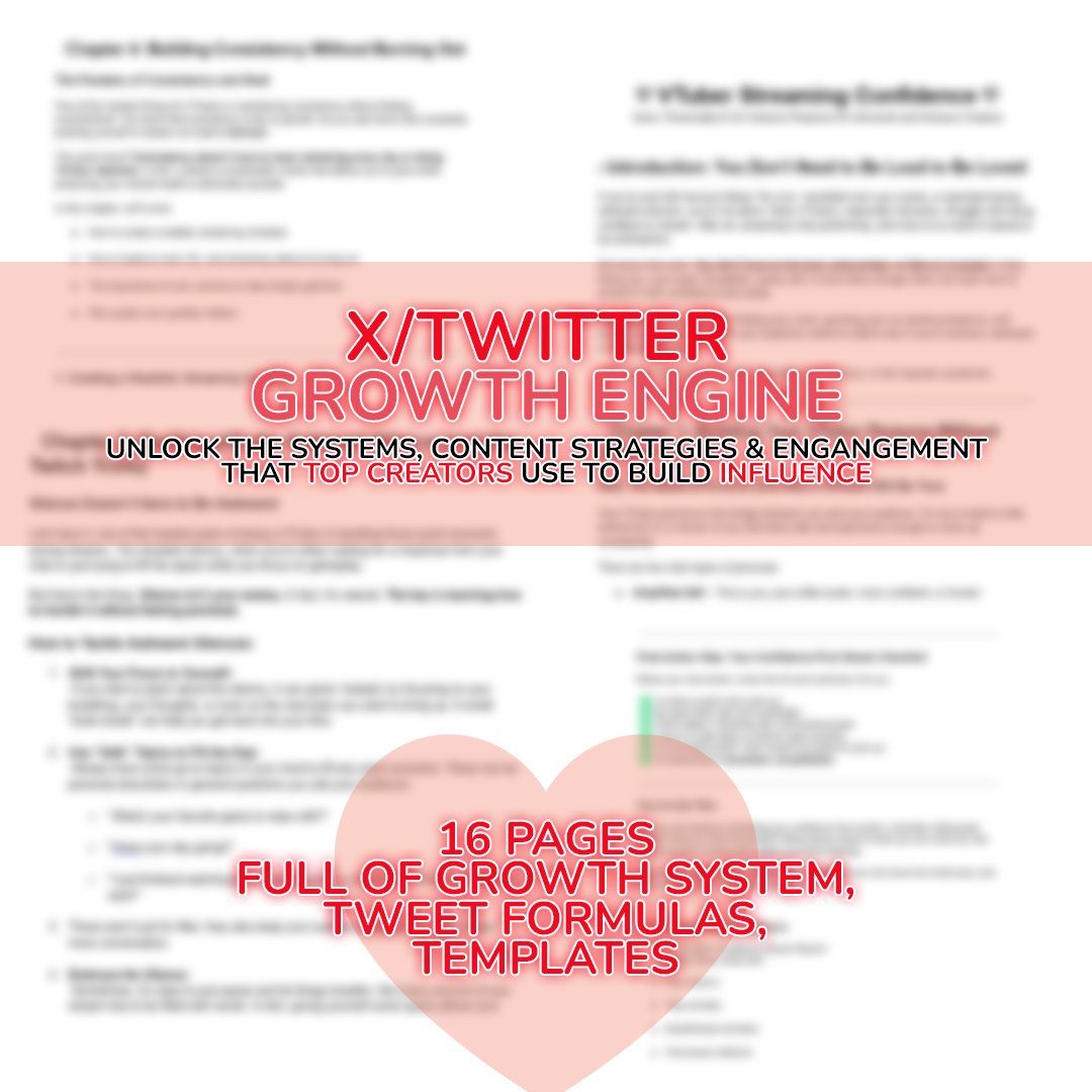 Spent the last days crafting, I made this for every small VTuber who's ever shouted into the void and heard crickets:

❤️ The VTuber Twitter Growth Engine❤️
content strategies &amp; tweet formulas

I’ll unlock 100 free downloads if this post gets 1k likes. ♡