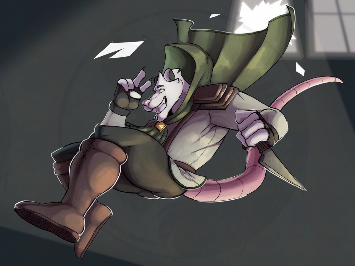 Old picture I never finished fully. Was not happy with the background so I hid a few things. I am happy with how Romano came out.

Romano is my thief Possum from a tabletop campaign I'm part of.