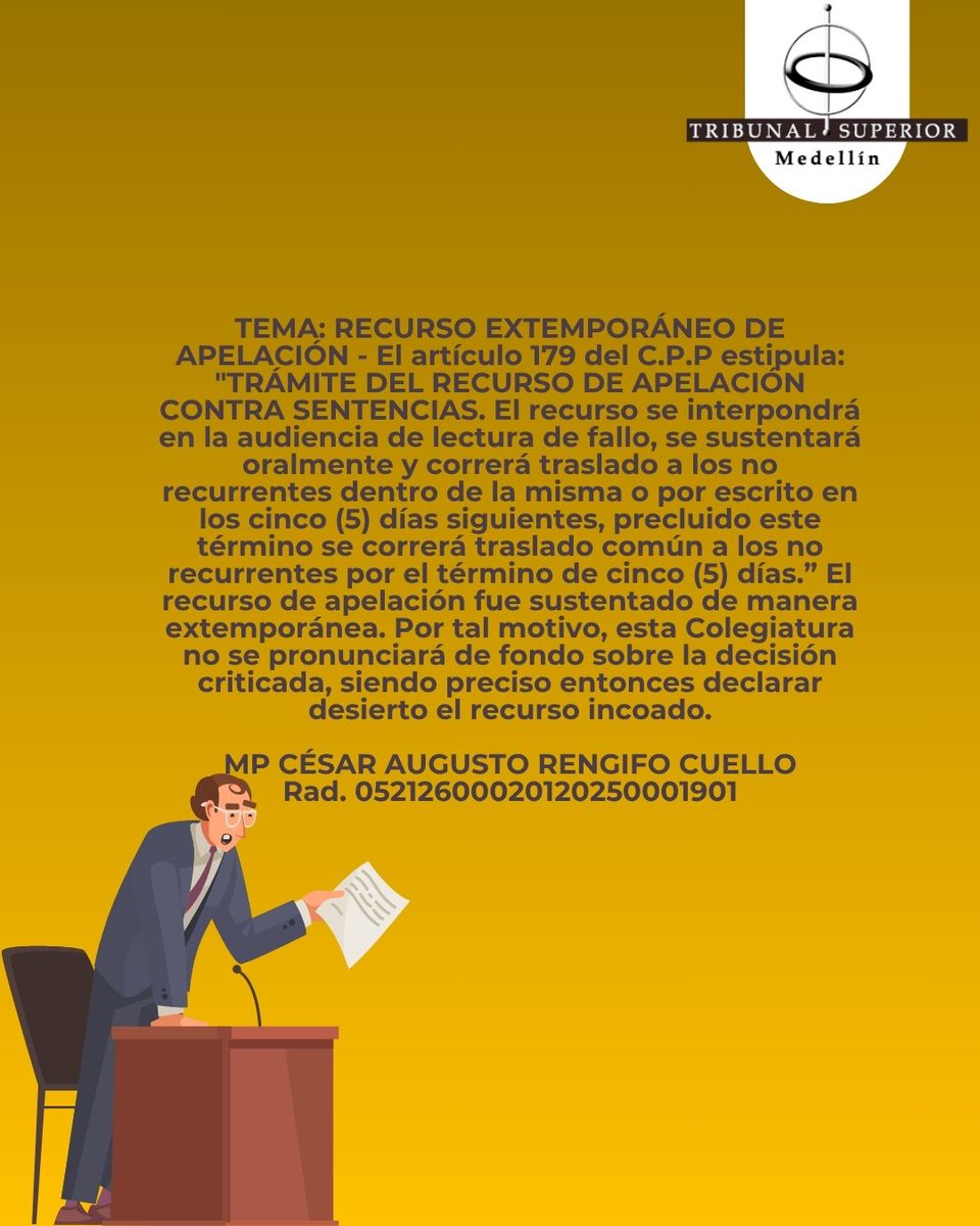 TEMA: RECURSO EXTEMPORÁNEO DE APELACIÓN
MP CÉSAR AUGUSTO RENGIFO CUELLO
Rad. 05212600020120250001901
Sala Penal
Descarga la providencia a través del QR que se encuentra en la imagen de nuestro Instagram @tribsupmed instagram.com/p/DMYLUTMuxnZ/…