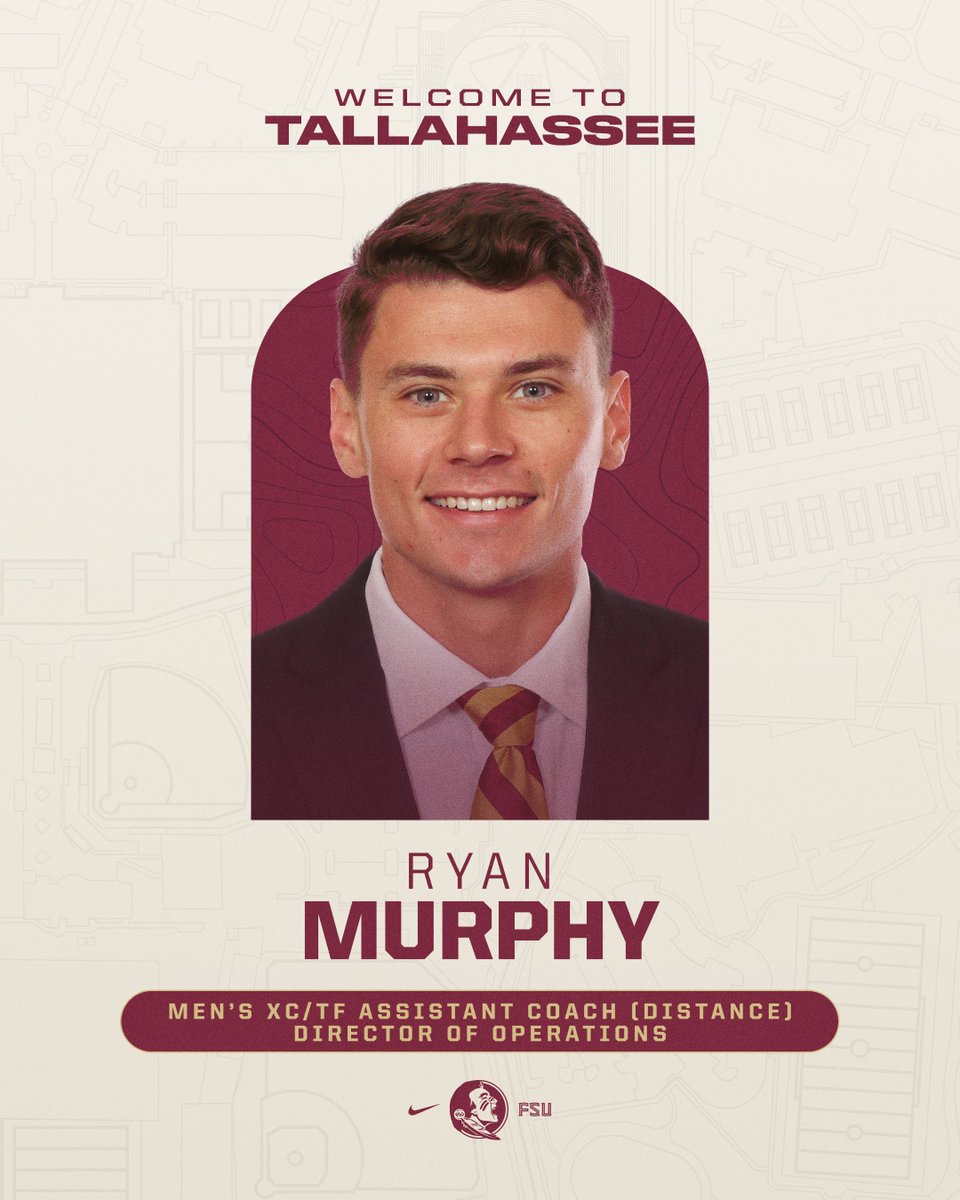 FSU_Track's tweet image. We are excited to welcome Ryan Murphy to our coaching staff 🍢
Coach Murphy will lead the men's distance group and serve as our Director of Operations!
#NoleFamily | #OneTribe