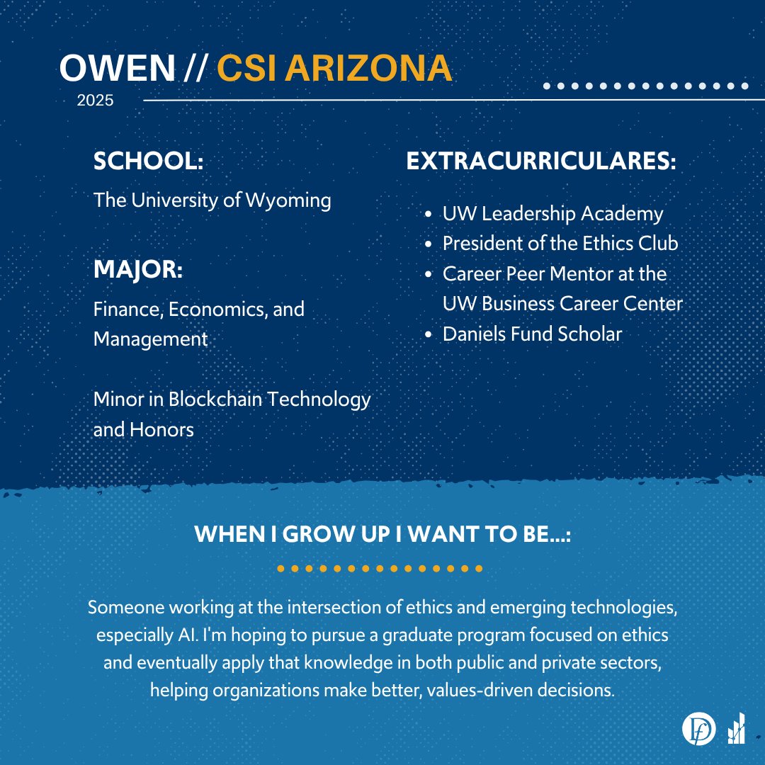 CSInstituteAZ's tweet image. Intern Spotlight: Meet Owen!
Owen is a @Daniels_Fund Junior Fellow currently supporting our Arizona team. His work collecting and organizing data for key reports has been a tremendous asset. We’re lucky to have him on board this summer!