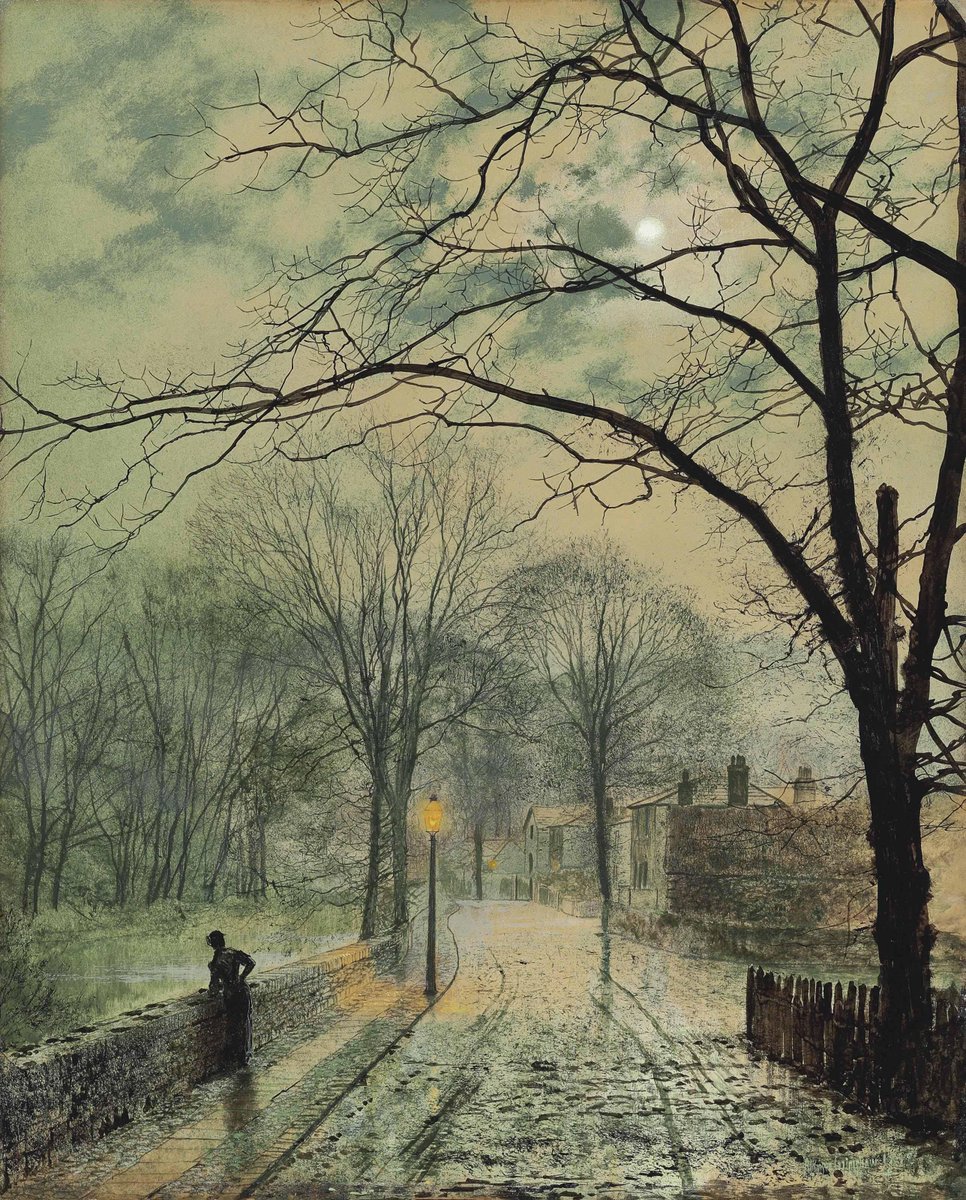 DailyClassicArt's tweet image. John Atkinson Grimshaw - "A Moonlit Stroll, Bonchurch, Isle of Wight" (1878)