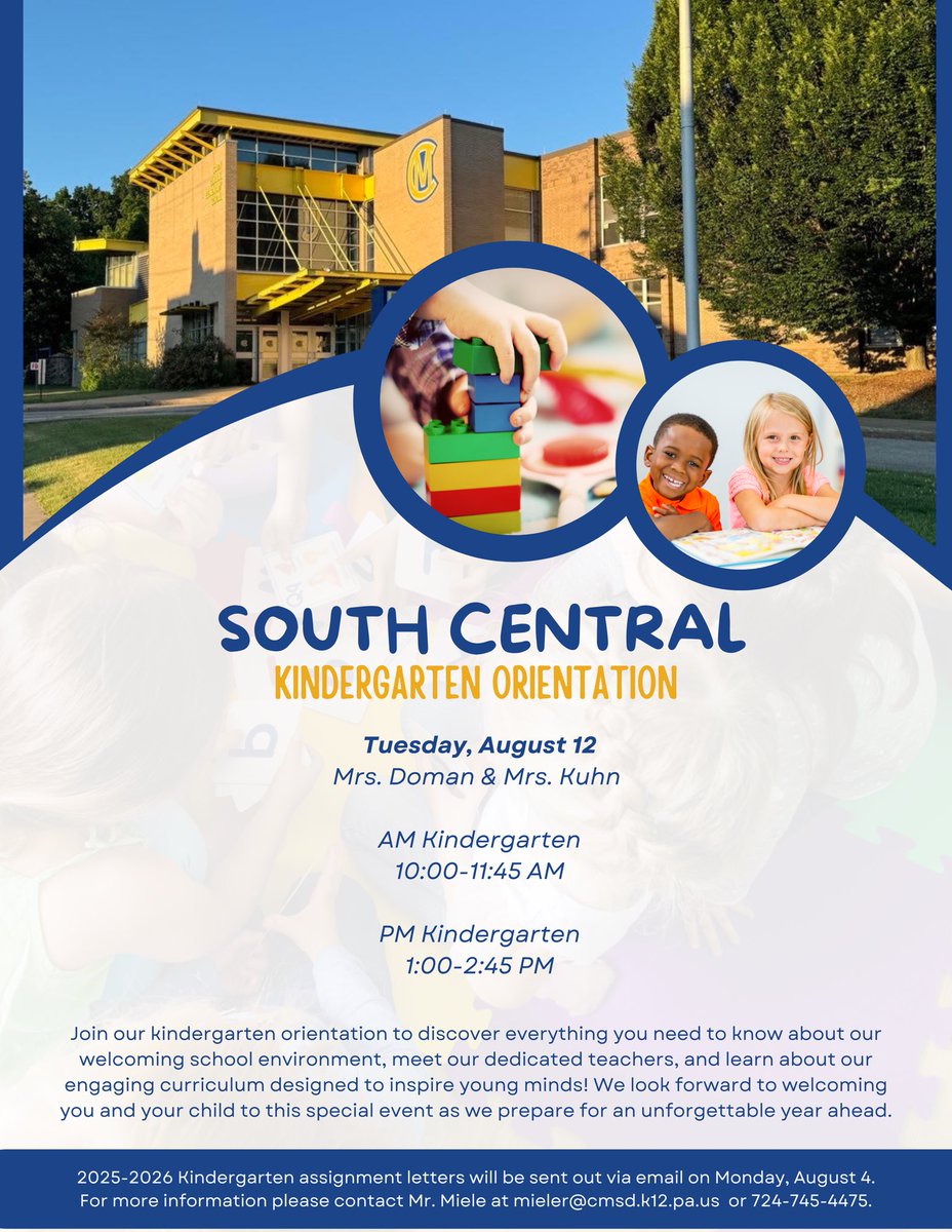 📚🎉 Calling all future Big Macs! Join us for South Central’s Kindergarten Orientation on Tuesday, August 12! 🏫✨

Meet the teachers, explore the classroom, and get ready for an amazing year ahead!

#BigMacsBigPossibilities
#WeAreSouthCentral