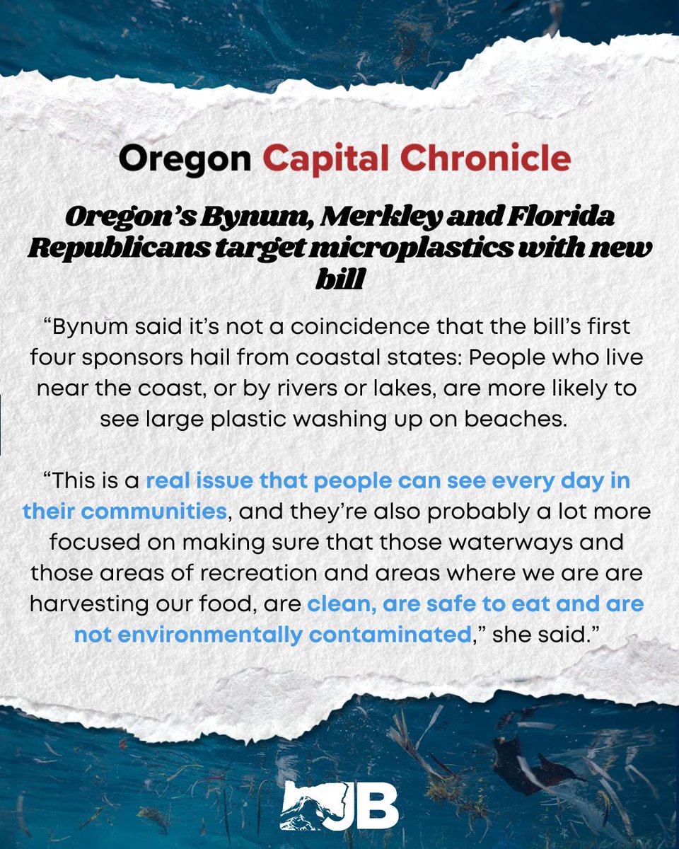 RepBynum's tweet image. In a study of 30 of Oregon’s most iconic waterways, microplastics were found in 100% of the samples!
Yet there hasn’t been a single investigation done by the FDA to see what microplastics do to our health – that needs to change.
My Microplastics Safety Act will get us the data…