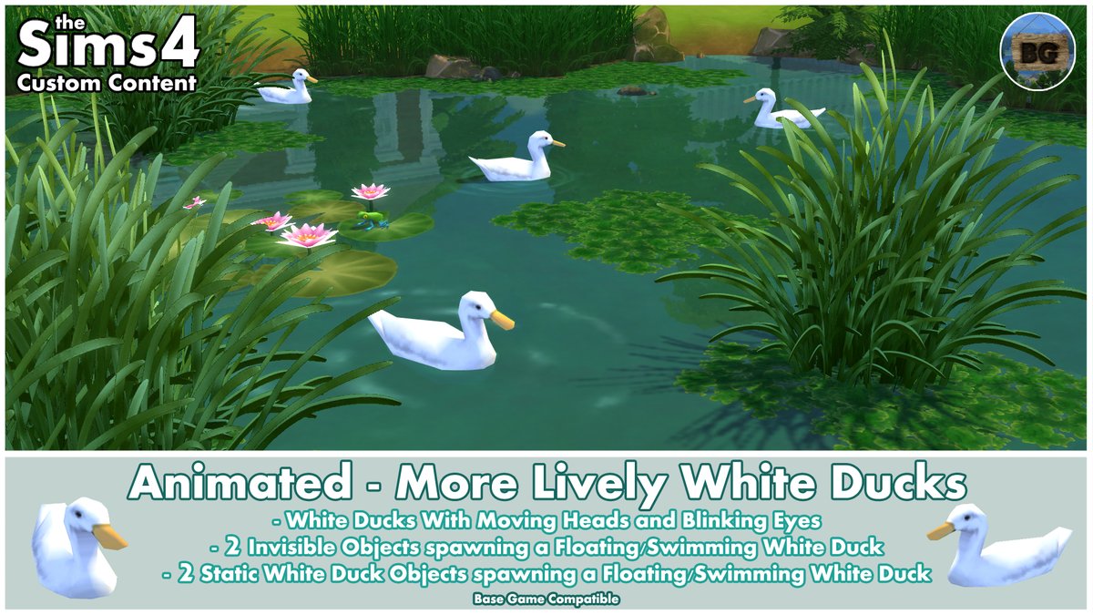 🎉New mod: Animated - More Lively White Ducks!🎉
Invisible objects &amp; Duck Objects spawning swimming and floating white ducks.
For more info, take a look at this Patreon post:
🔽patreon.com/posts/134601972

#TheSims4 #Sims4 #TheSims4Mods #TheSims4CustomContent #TheSims4CC