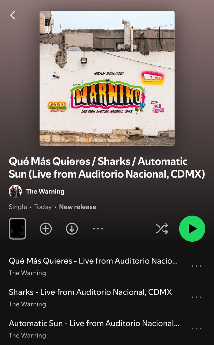 thewarning_pt's tweet image. Já estão disponíveis 3 músicas versão ao vivo do concerto no Auditório Nacional, CDMX, tanto no Youtube como no Spotify.