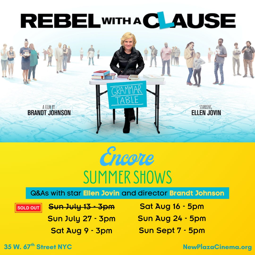 NewPlazaCinema's tweet image. The first screening of our REBEL WITH A CLAUSE summer residency sold out!
Will we keep the streak going? (Or is it “can we”?)
This and other grammar-related questions will be answered Sun 3pm at @NewPlazaCinema!
🎟 ticketing.useast.veezi.com/sessions/?site…