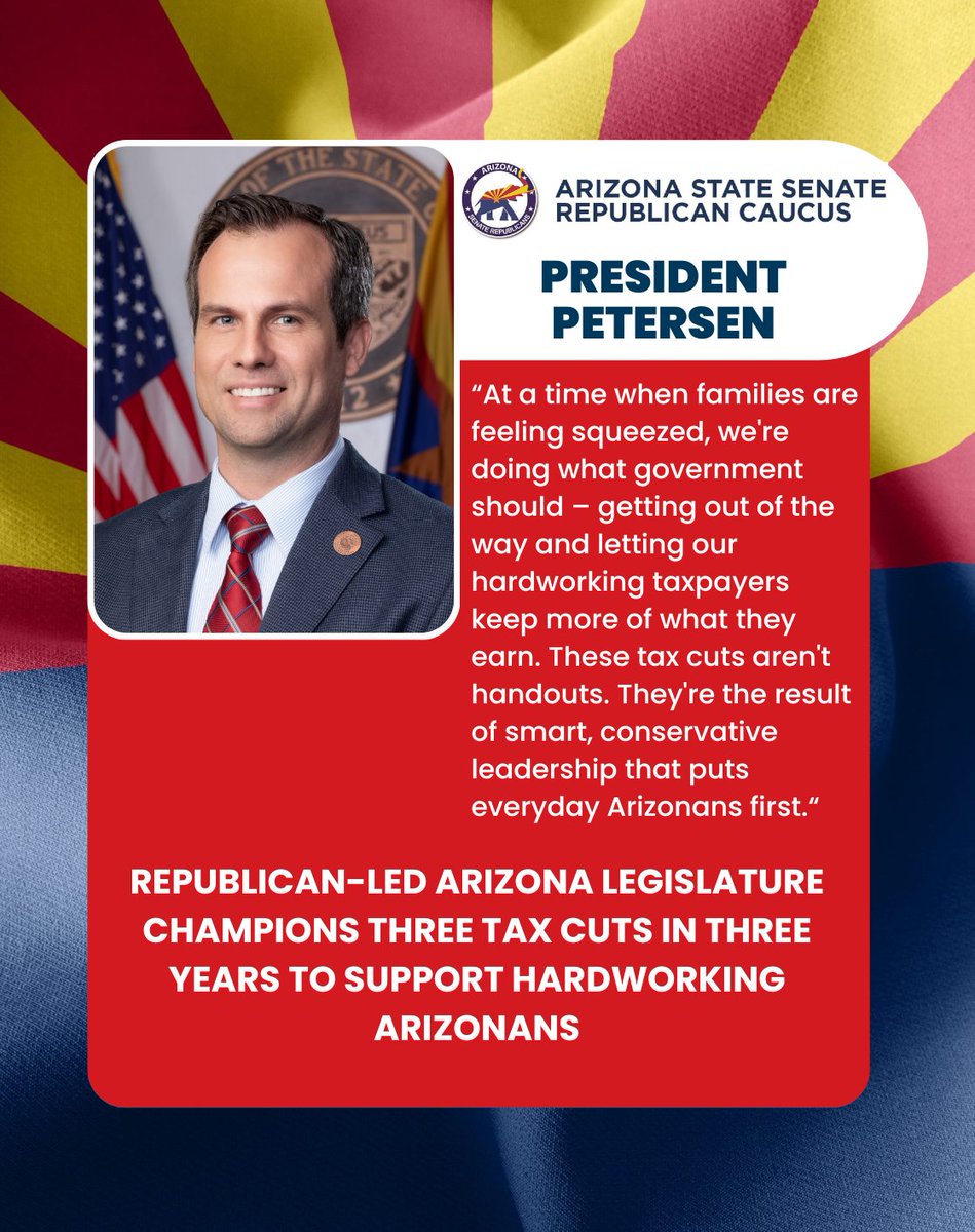 AZSenateGOP's tweet image. 🚨FOR IMMEDIATE RELEASE: Republican-led Arizona Legislature Champions Three Tax Cuts in Three Years to Support Hardworking Arizonans
Full press release: azsenaterepublicans.gov/post/republica…
@votewarren