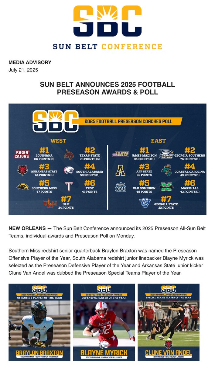 WinNowOrGetBent's tweet image. Welcome to preseason poll season.
#TXST is projected to finish second in the West, third overall.
No First or Second Team projections for the Bobcats.