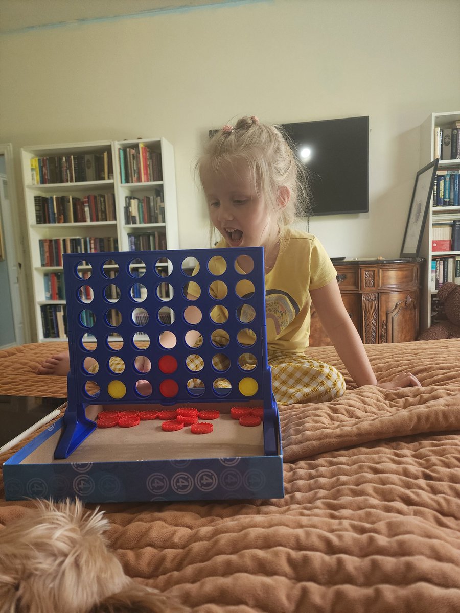 JennicaMSmith81's tweet image. Playing Connect Four with my 4 year old. Every time I go to drop a piece, she laughs and tells me "no not there!" And moves it in a place she prefers. Excuse me, young lady, but that was Satan's plan, I denied that long ago.
(This is a tweet justifying beating my 4 year old.)