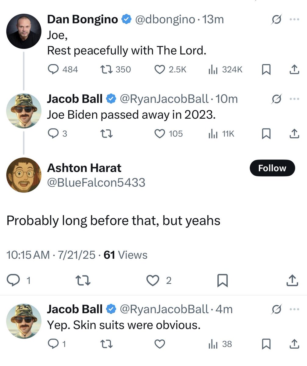 RichardHanania's tweet image. MAGAs debating whether Biden died today, in 2023, or long before that with the second in command at the FBI.